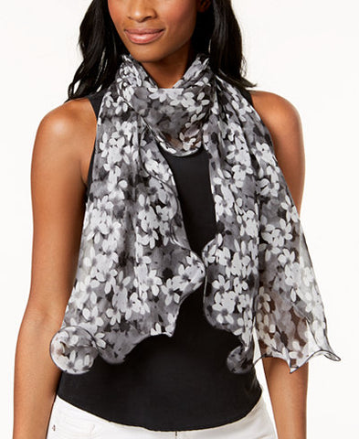 Grayscale Spring Flowers Silk Scarf